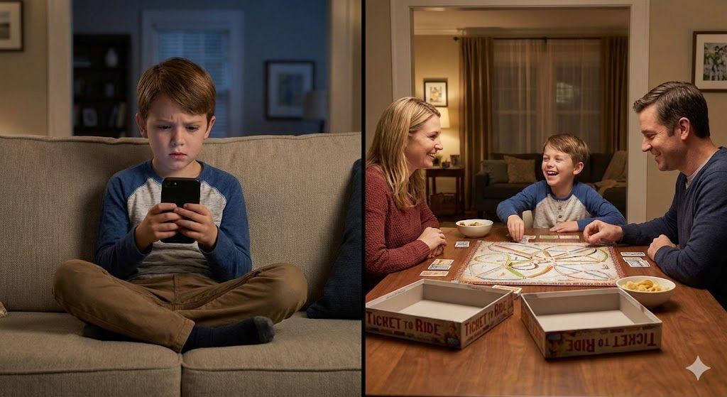 jugando con un niño a juegos de mesa y no movil
